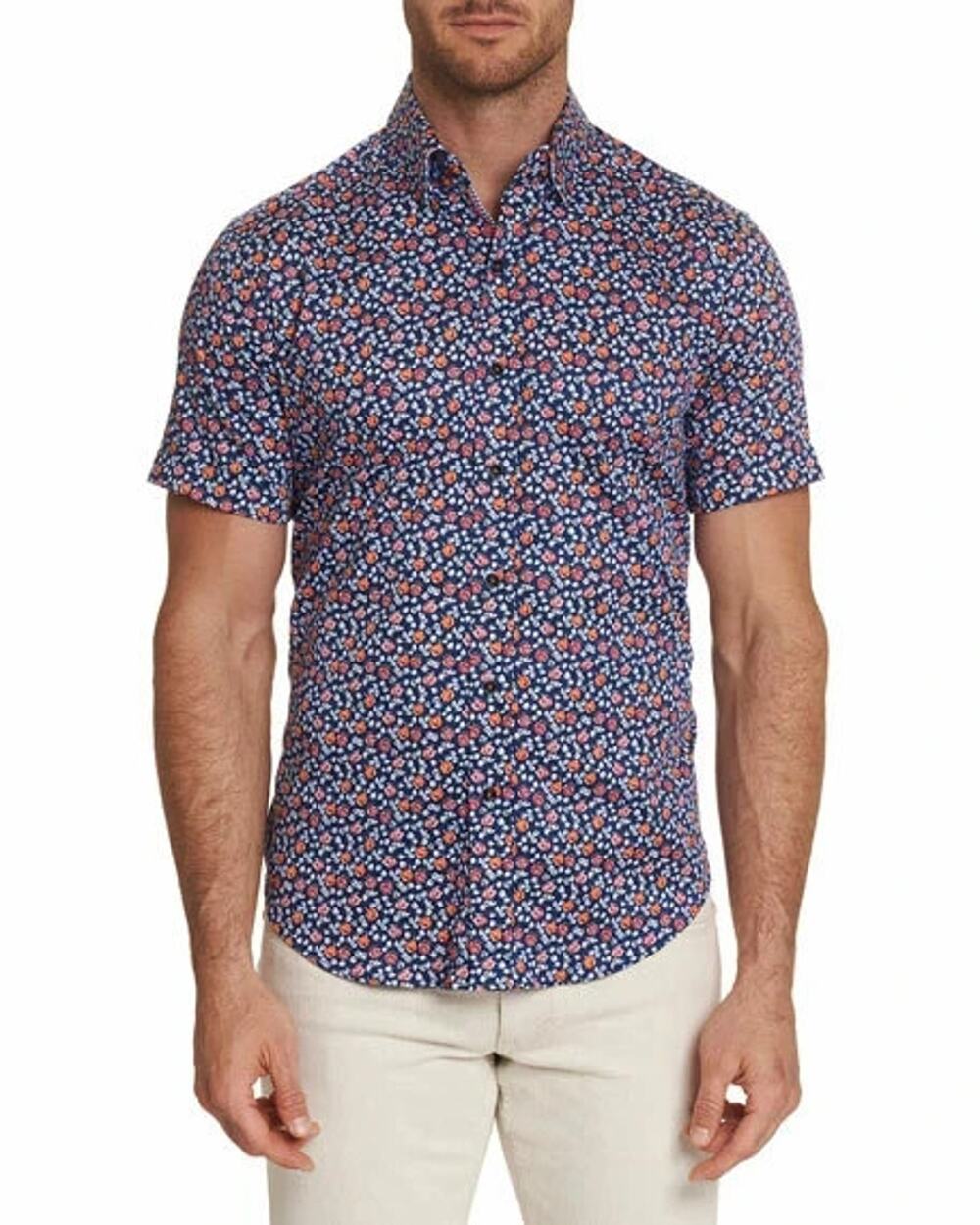 Robert Graham Button Down Shirt Mens L Blue Y2K Geometric Short Sleeve A010979